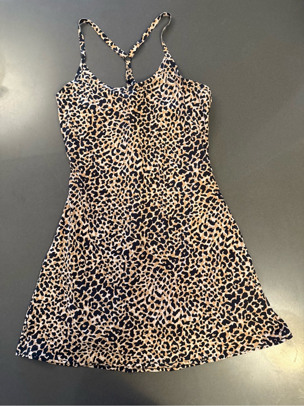 Outdoor Voices Leopard Print Mini Dress in Tan and Black